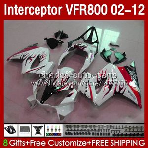 Fairings för Honda Interceptor VFR800 VFR 800 RR Red Flames CC 800RR VFR800RR 02 03 04 05 06 07 Kropp 129NO.96 800CC 2002 2008 2009 2010 2011 2012 VFR-800 02-12 Kroppsarbete