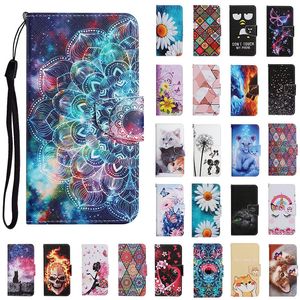 Cartoon Flip Wallet Leather Cases for iphone 13 pro max 12 mini 11 XR 6G 7G 8G Strap Flower Butterfly cat fish skull marble Stand Card Slot Cover