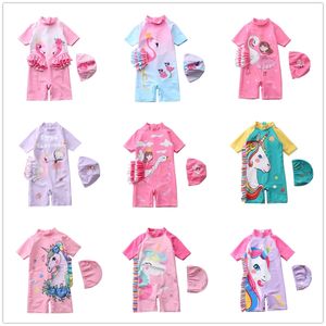 1 ~ 7Y Toddler Neonate Costume da bagno Ins Flamingo Costumi da bagno per bambini Maniche lunghe Abbigliamento da spiaggia per bambini Rash Guards-SW441 220426