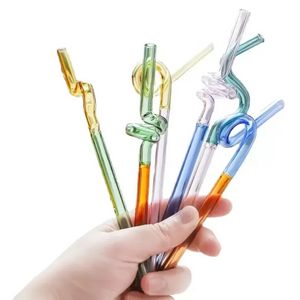 Stock Creative Eco Glass Drinking Straws Special Shaped High Temperature Resistant Milk Cocktail Fruit Juice Beverage Straw 0620