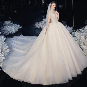 2022 new wedding dress starry sky v-neck temperament large size lightly tailed bride dream Wed Dresses Vestido de novia