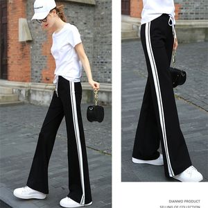 Frauen Jogger Jogginghose Casual Breite Bein Hosen Mode Streifen Hip Hop Hosen Streetwear Dame Schwarz Hohe Taille Alle-spiel 220325