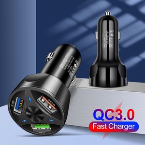 QC3.0 Snabbbilladdare 7A Tre USB -valuta Cigarettändare Fast Charging för iPhone Xiaomi -biladapter