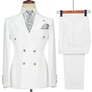 Gerçek fotoğraf beyaz damat smokin zirve yaka erkekler iş takım elbise balo blazer elbise özelleştir w1499