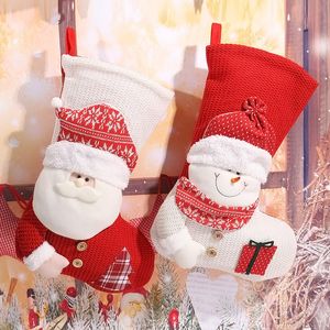 Julgranhänge Stocking 3D Knitting Bag Decoration Xmas Hanging Decor Red White Gift Candy Väskor C24355