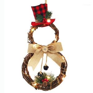 Christmas Decorations Hang Decoration LED Lights Snowman Wreath Rattan Circle Door For Home 2022