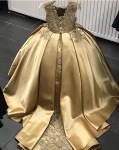 2022 Gold Crystal Flower Girls Dress Pageant Dresses Ball Ball Beaded Choundler Clothers Litte Little Kids Birthday Birthday BC14239