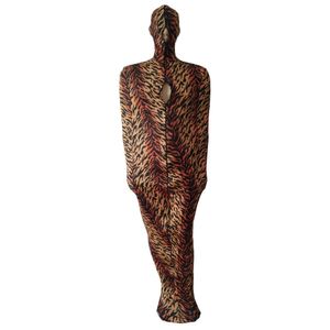 Unisex tiger leopard pattern Spandex Mummy Catsuit Costumes Outfit Costumes Sleeping Bag with Internal Arm Sleeves Halloween Cosplay Suit
