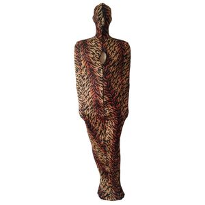 Unisex Tiger Leopard Pattern Pattern Spandex Mummy Catsuit костюмы костюмы для спального мешка с внутренними рукавами на рукавах Хэллоуин костюм