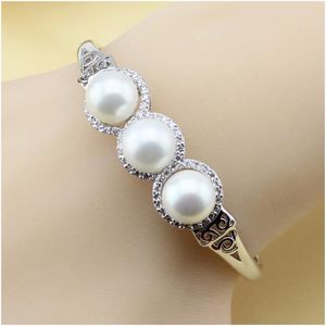 Bangle Pearl Jewelry Simulated Bracelets & Bangles And White CZ Silver Colorcolor Overlay For WomanBangle