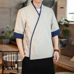 2022 китайский стиль ретро -повязки рубашки мужчина ханфу хлопковое льня