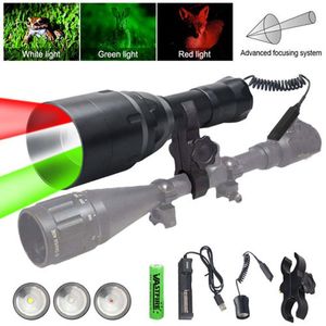 Flashlights Torches 500 Yard Zoomable LED Hunting Waterproof Torch White/Red/Green Fishing Camping Light Lantern With IR Night Vi