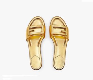 Bayanlar Kesim Ayakkabıları toptan satış-Moda Rahat Ayakkabılar Altın Nappa Deri Slaytlar Kadınlar Düz Terlik Sheetskins Kesme Sandalet Koyun Kesme Kesme Terlik Rahat Açık Yürüyüş Ayakkabısı