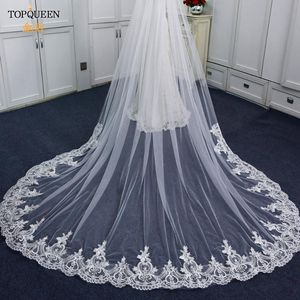 Bridal Véils V73 Apliques de bordado de renda francesa Alencon 5m de comprimento Véu de casamento com pente transparentbridal de tule tule