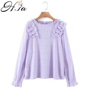 HSA Women Long Sleeve Tops Ladies Blouses Party Tunic Female Casual OL Office Lady Shirts Purple Ruffles Blusas S 210716