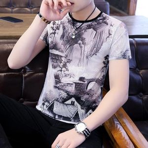 T-shirt da uomo 2022 Uomo Luxury Cool Ice Silk Stampa geometrica Girocollo T-shirt a maniche corte Top Tees Splicing Tee Shirt