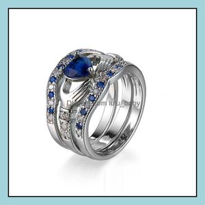 Tre stenringar smycken juvelerar sier ring kristallfinger för kvinnor flicka fest mode grossist 0451wh drop leverans 2021 ioheq