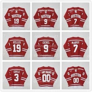 CEUF 211111Boston University 3 Charlie Coyle 7 Charlie McAvoy 9 Jack Eichel＃19 Clayton Keller 20 Diffley Red Stitched Patches Custom Hockey Jersey