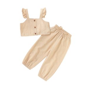 여름 패션 유아 어린이 아기 여자 아기 농작물 Tops T 셔츠 하렘 바지 의상 grils 옷 세트 어린이 정장 220620