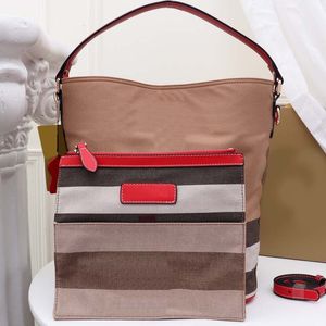 Xadrez balde bolsa feminina bolsa de ombro cruz corpo sacos lona couro genuíno cordão moda letras inferior rebite destacável zíper carteira