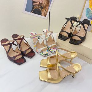 Retro Flip-Flops Women's Sandals 2022 Leather Stiletto Heels Square-Toe Open-Toe Roman Skor Sommar