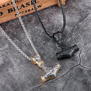 Pendant Necklaces Vikings Stainless Steel Anchor Norse Amulet Gold Cord Genuine Leather Rope Chain Scandinavian Men Punk JewelryPendant Sidn