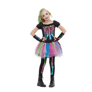 Reneecho Arrival Rainbow Skeleton Girl Costume Toddler Funky Punky Bone Halloween For Kids 220817