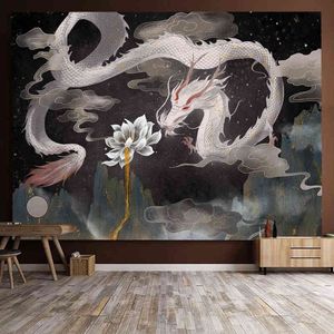 Tobestry anime smok lotus gobelin chiński totem dekoracja ścienna