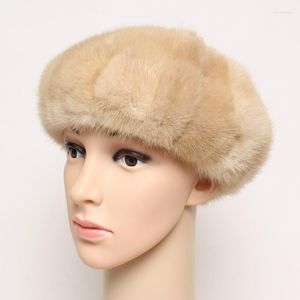 ビーニー/スカルキャップロシアの女性冬ウォームウォームビーニーファッション豪華な本物の女性品質100％ナチュラルベレー帽Oliv22