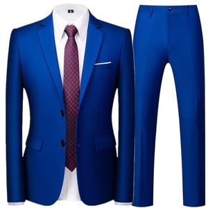 Wiosenna jesień mody męskie Business Casual Solid Color Suits Mężczyzna Dwa guziki Blazery Jacker Płaszcz Spodnie 220705