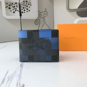 Klassiska stora checkerboard plånböcker Mäns kortklipp Wallet Coin Purse Kreditkortshållare Simple Atmosphere Unisex Leather Blue Clutch Bag Designer Pures
