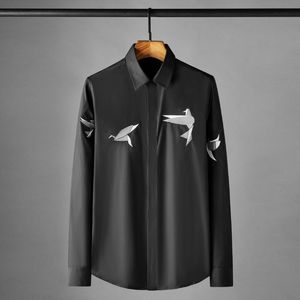 Camisas casuais masculinas minglu geometria bordado de pássaro bordado masculino de alta qualidade de manga longa moda masculina simples slim fit man 3xlmen's