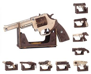 Model Gun With Stand Boys Toys 3D Wooden Puzzle Jigsaw Kids DIY Rubber Band Brain Pistol Rifle Revolver Home Decorate Ornaments