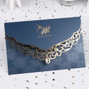 50pcs elegante cartão de convite de casamento a laser de casamento com diamante para decoração personalizada de decoração de casamentos suprimentos 220608
