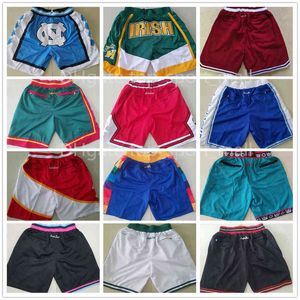 College basket bär män lag basket shorts bara kort don med pocket dragkedja höftpop sport slitage byxa tröjor blå vit svart röd lila söm bra