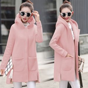 2020 Autumn Winter Women s Fleece Jacket Coats Female Long Hooded Outerwear Warm Thick Red Slim Fit Hoodies Jackets LJ200825