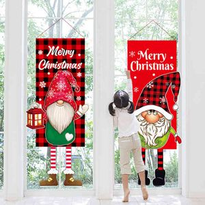 Julh￤ngen Grinch Hanging Flag Faceless Gonme Doll Shopping Mall French Window Hanging Flag Grinch Xmas Decor for Home T220804