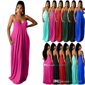 Plus Size Women Maxi Dresses Casual Loose Dress 2022 Designer Sling Sexy One Piece Skirt With Pocket Summer Ladies Clothing