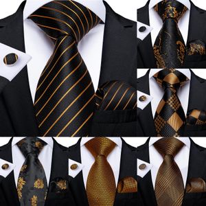 Fashion Men Tie Gold Blue Black Striped Paisley Silk Wedding For Dibangu Designer Hanky Cufflinks Set