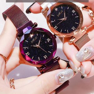 Orologi da taschino da donna Fashion Starry Sky Magnetic Mesh Band durevole per ragazze orologio carino H9Pocket