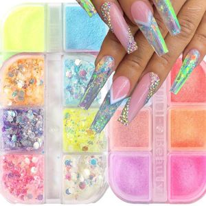 Nail Glitter 6 Grids Luminous Aurora Powder Flake Laser Sequin Shimmer Pigment Charm DIY Art Decoration Accessory Prud22