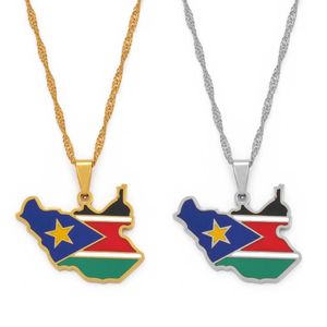 Pendanthalsband Anniyo Sydsudan Map Flag Silver Color/Gold Color Jewelry Sudanese Maps Ethnic Presents #098721 Förlovanden