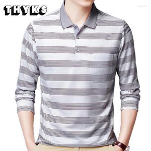Polos Polos Pocket -Long Tueve koszulka Mężczyzn Men Casual Striped Shirts Mens Fashion Slim Fit Tops Męskie odzież męskie