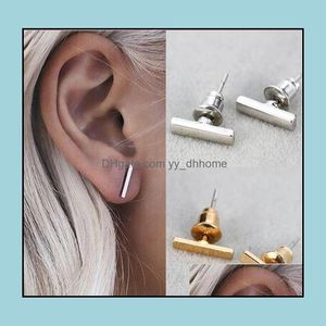 Stud Earrings Jewelry Gold Sier Plated Black Punk Simple T Bar For Women Ear Line Fine Minimalist Earring 3 Colors Drop Delivery 2021 Lwyw6