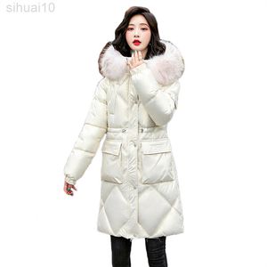 光沢のあるパーカー女性ホワイト冬の新しい韓国ファッション太いスーパーウォームフーフードットコットンジャケット紫色のピンクフェミニナL220730