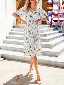 Casual Dresses Summer Fashion Print Dress for Women Vintage Behomian Short Sleeve Party Robe Leisure Wedding Guest Silk Long Dressescasual