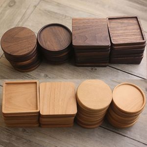 20 Styles Wooden Coasters Mat Beech Black Walnut Coffee Tea Natural Non Slip Teapot Drink Home Bar Tools Pad Decor Wood Durable Heat Resistant Square Round Coaster