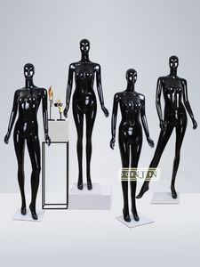 SCHÖNE Gesichtszüge, glänzende schwarze Damen-Schaufensterpuppe, Ganzkörpermodell aus Fiberglas im Angebot