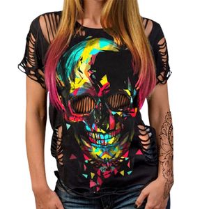 Summer Hole Short Sleeve Women's Backless Round Neck Skeleton Printing Fashion Personality Casual Streetwear Sexy T-Shirt 220511