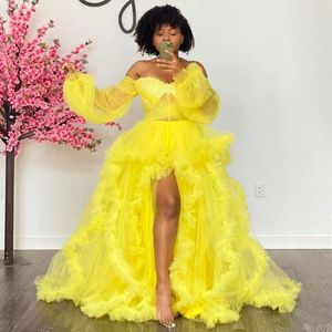 Casual Dresses Garden Yellow Off Shoulder Tulle Gowns Women To Party Sexy Split Long Robe Dress Maternity PoshootCasual